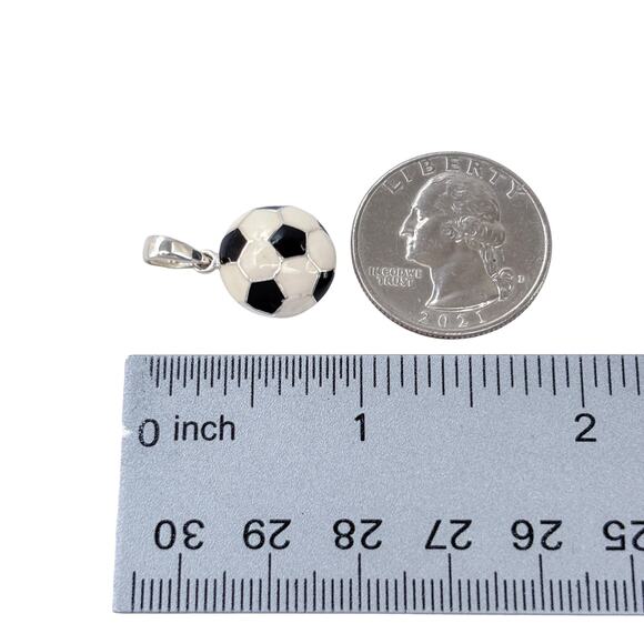 Estate Sterling Silver 925 Enamel Soccer Ball Pendant - Picture 8 of 9